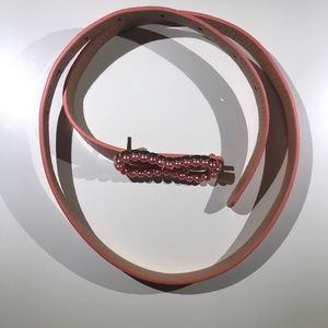 Beautiful coral-colored 33” belt with pink pearls